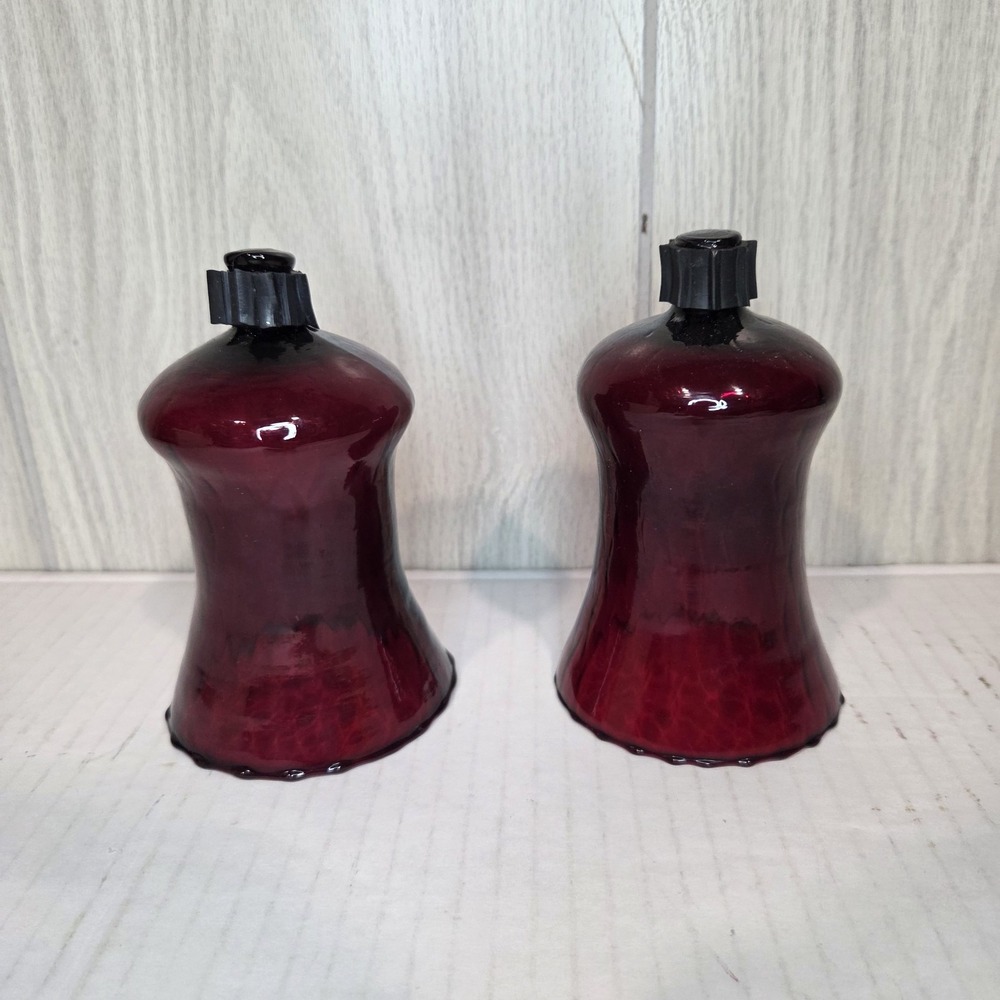 Red Amberina Honeycomb Optic Glass Peg Votive Candle Holders Set Of 2 Italy